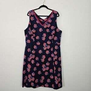 Boden Charlotte Floral Shift Dress Womens 18R Navy Blue Red V-Neck Sleeveless